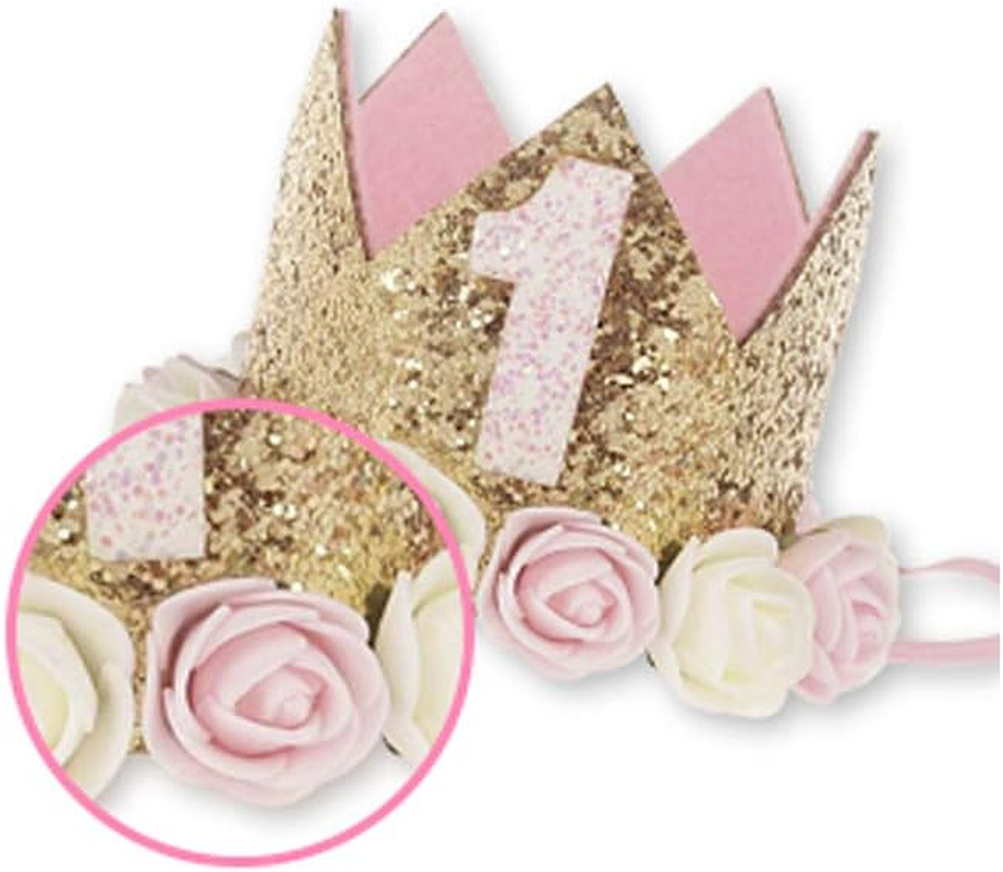 Baby Boy Girl First Birthday Crown - Number 3 Headband Little Prince Princess Hat Sparkle Gold Style 3Rd Decorations Tiara Crown Cake Smash Photo Prop, Girl Pink image number 5