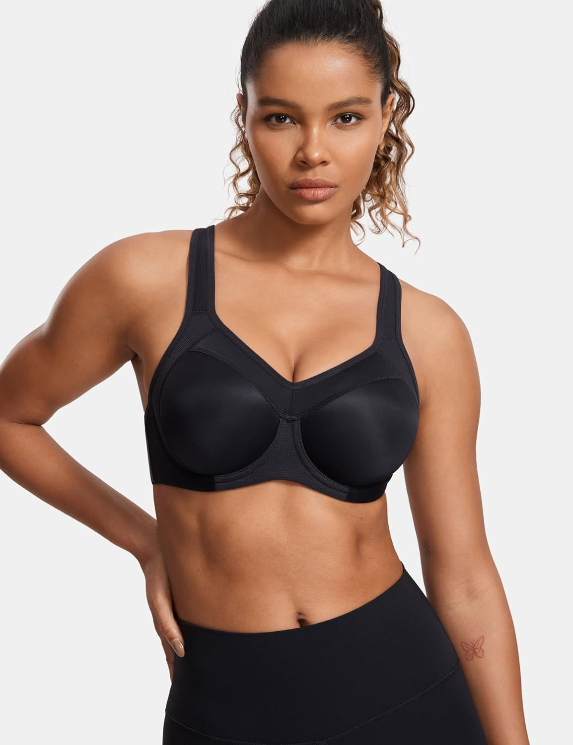 SYROKAN Women'S Full Support High Impact Racerback Lightly Lined Underwire Sports Bra Black 2 40D image number 1