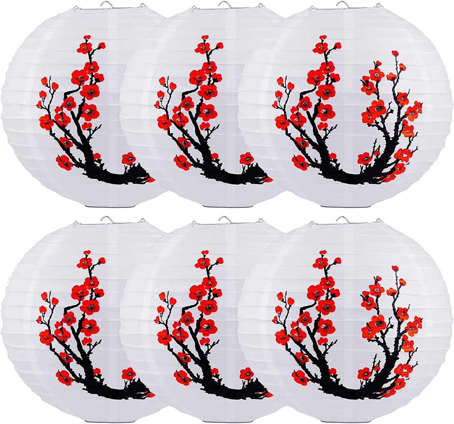 6 Pcs Chinese Japanese Paper Ball Lanterns，Cherry Blossom Lanterns Plum Blossom Lanterns Decorations for Shade Chinese Oriental Style Light Restaurant Wedding Party (Red Cherry Blossom) image number 6