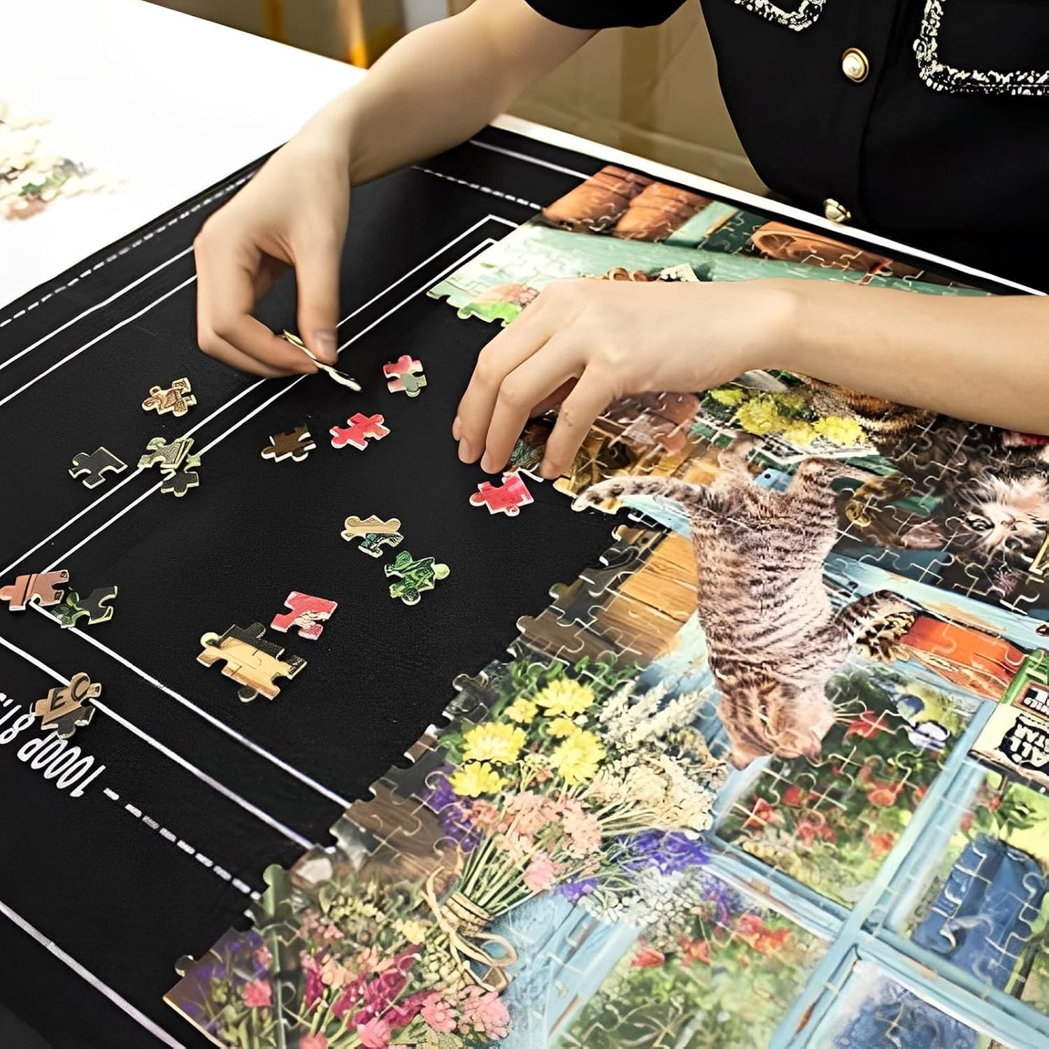 Jigsaw Puzzle Mat Roll up - Portable Felt save Mat for Puzzles Storage and Organize (26X46 Inch, up to 1500Pcs) image number 5