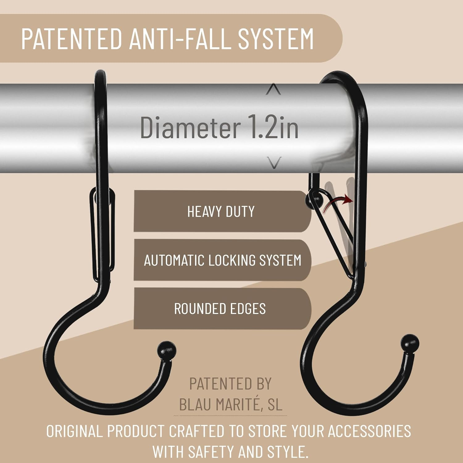 Blau Marit&eacute; 6 Purse Hanger for Closet. Tote Hanger. S-Shaped Hooks S Hooks Twist Design. anti Drop S-Shaped Hook for Hanging Handbags with Safety Buckle to Prevent Falls. Heavy Duty. (Black, Twisted) image number 2