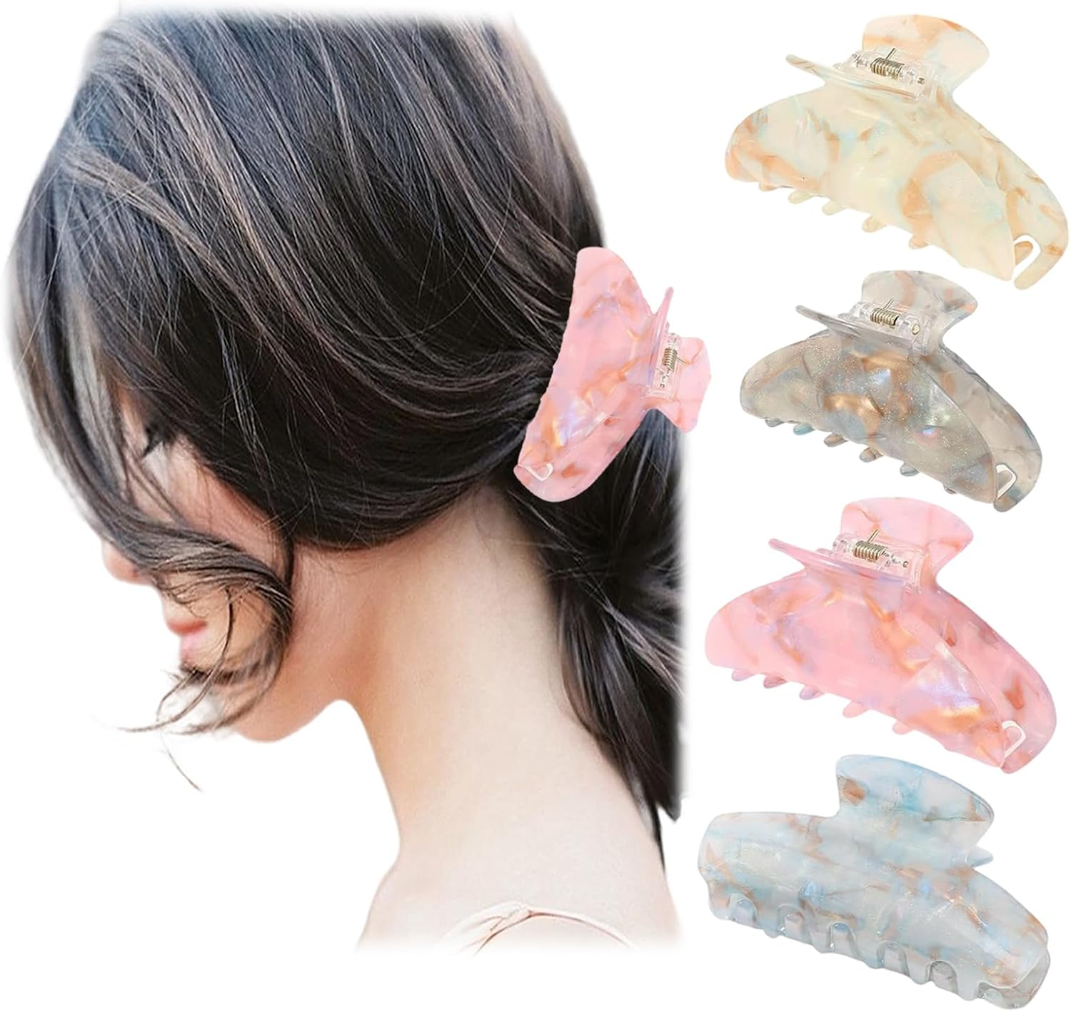 Pack of 4 Claw Clips, Hair Clips, Women & Girls, Trendy Look Hair Clip, Large for Secure Hold, Hair Clips, Thick Hair Accessories for Women and Girls (Many Colours) image number 2