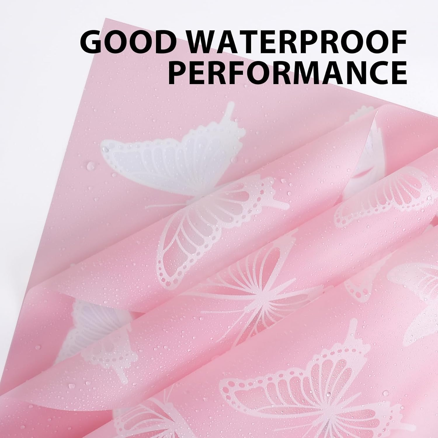 NESCCI 20 Sheet Flower Wrapping Paper - Waterproof Floral Bouquet Wrapping Paper, Florist Supplies Packaging Paper for Wedding Birthday Gift DIY (Butterfly Pink) image number 5