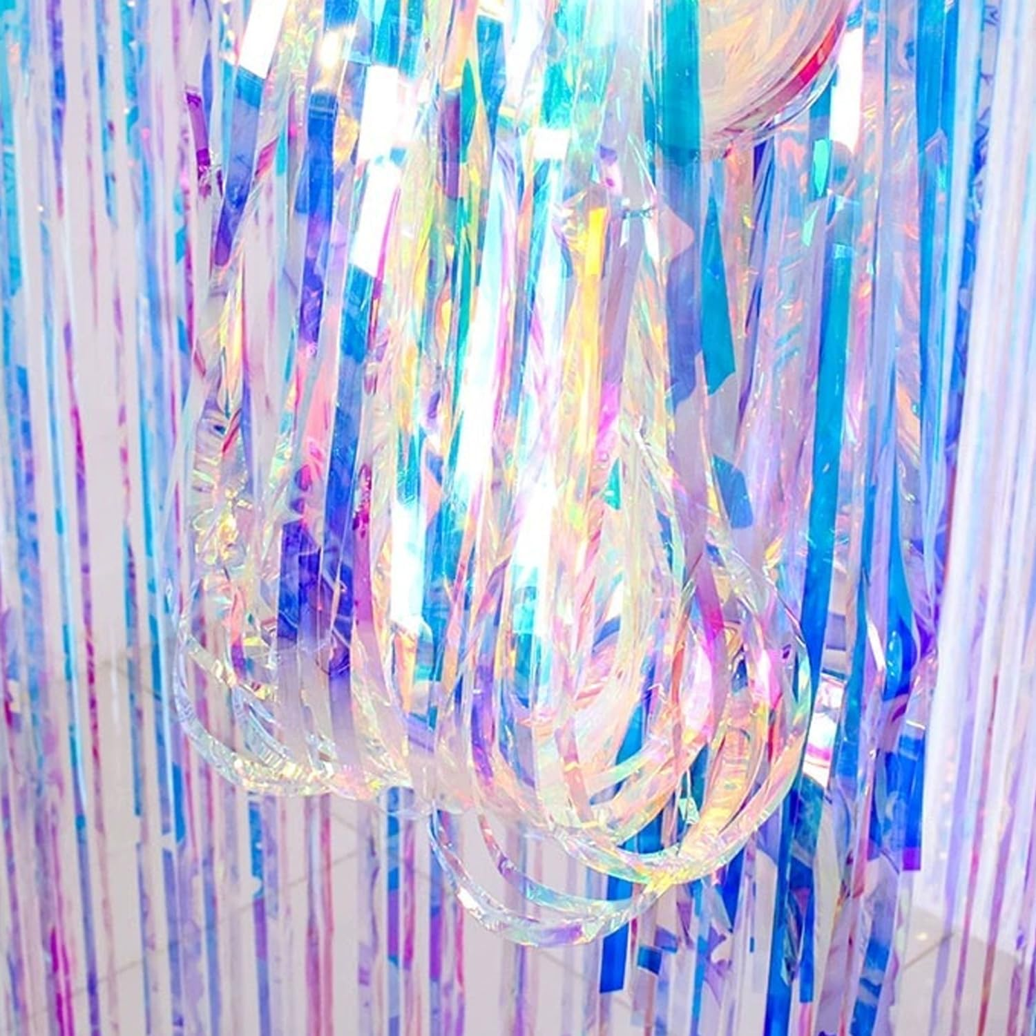 Tinsel Curtain Backdrop, 2 PCS Non-Fading Iridescent Metallic Foil Fringe for Wall Hanging & Decorative Use- Ermaoo