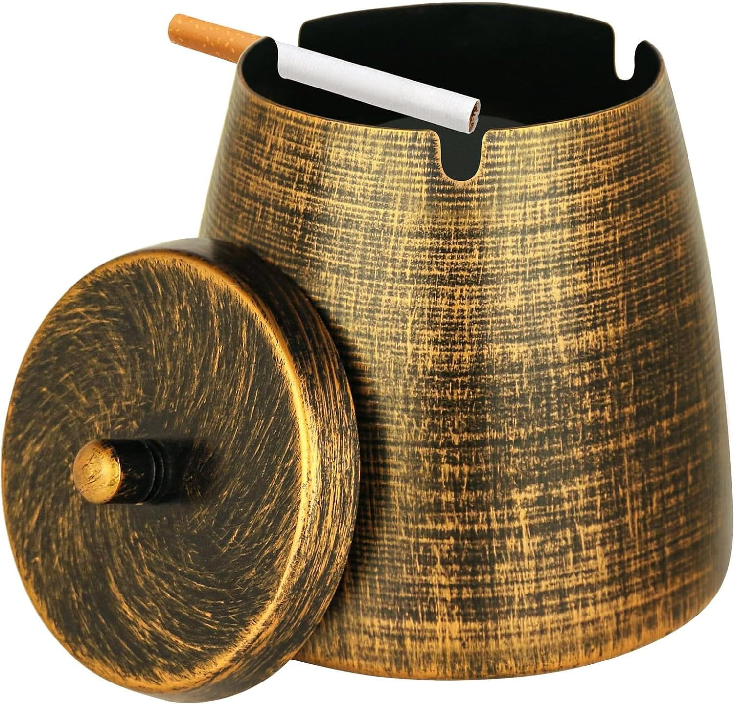 Handmade Ceramic Ashtray with Lids,Desktop Smoking Ash Tray for Office Decoration, Windproof Ashtray, Cigarette Ashtray for Outdoor Use，Ash Holder for Smokers (021-Black)