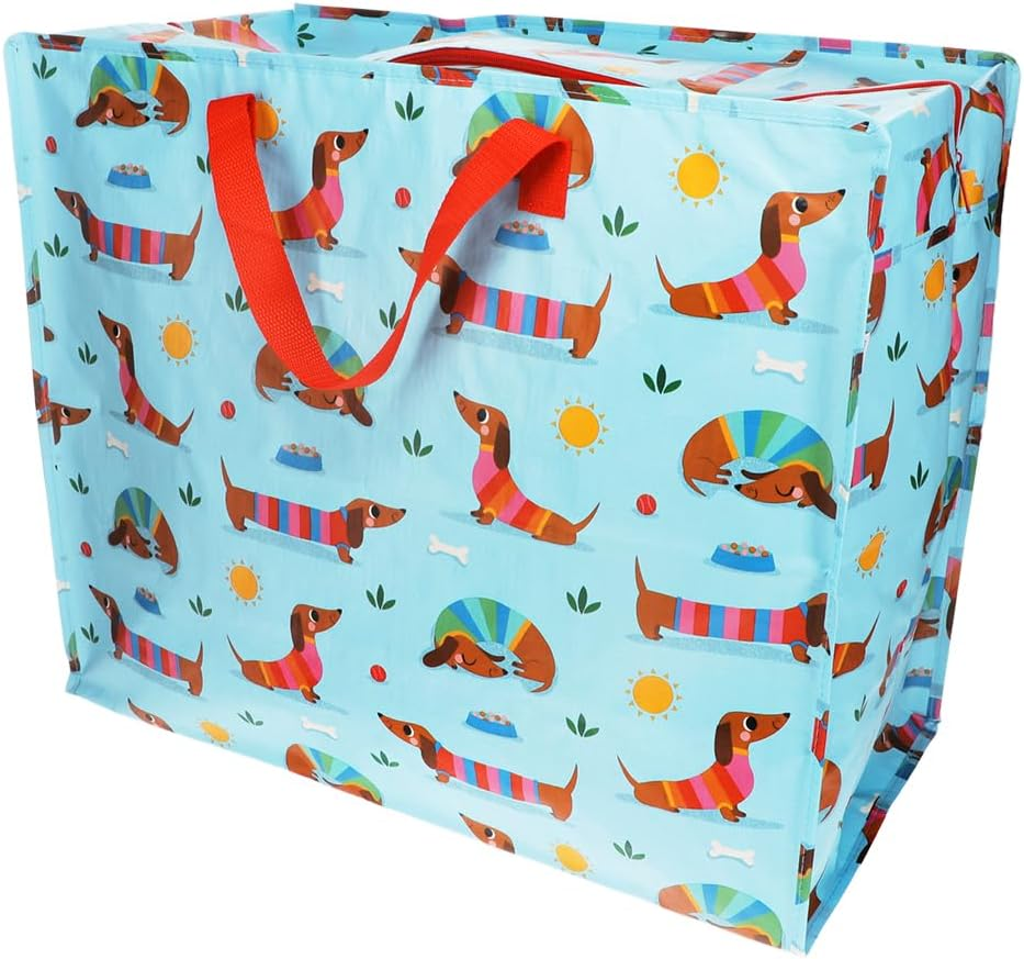 Large Sausage Dog Storage Bag with Zip Dachshund Design Approx. 58 X 28 X 48 Cm Blue XXL