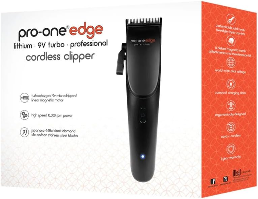 PRO-ONE EDGE CORDLESS LITHIUM HAIR CLIPPER, HIGH SPEED 10,000 RPM