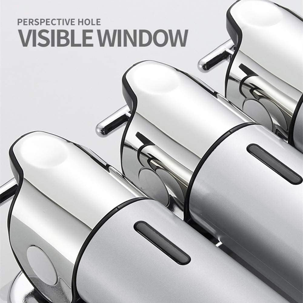 Wall Mounted Bathroom Shower Pump Dispenser and Organizer, Dispensers Holds Shampoo, Soap, Conditioner, Shower Gel, for Bathroom Kitchen Hotel, No-Drill (Silver) image number 1