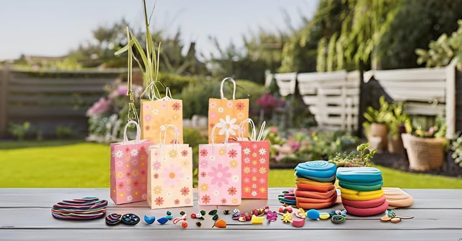 18PCS Kraft Paper Party Gift Bags, 6 Flowers Patterns Goodies Loot Bags Paper Gift Bags Small Party Favors Bags for Kids Birthday, Baby Shower, Wedding, Halloween, Christmas Crafts and Party Supplies image number 2