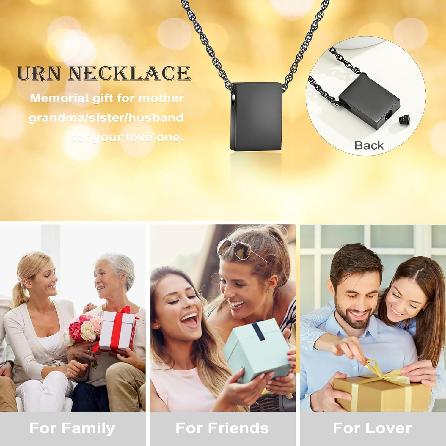 QGJNSGC Cremation Urn Necklace for Ashes Small Rectangle Square Memorial Ash Pendant Keepsake Jewellery Dog Tag Ash Locket for Women Men image number 4