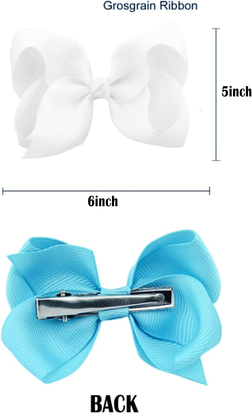 6 PCS 6" Hair Bows for Girls Alligator Clips Grosgrain Ribbon Solid Color Hair Accessories Toddler Bows for Girls Kids(White, 6 Count) - 3Inch-Green image number 5
