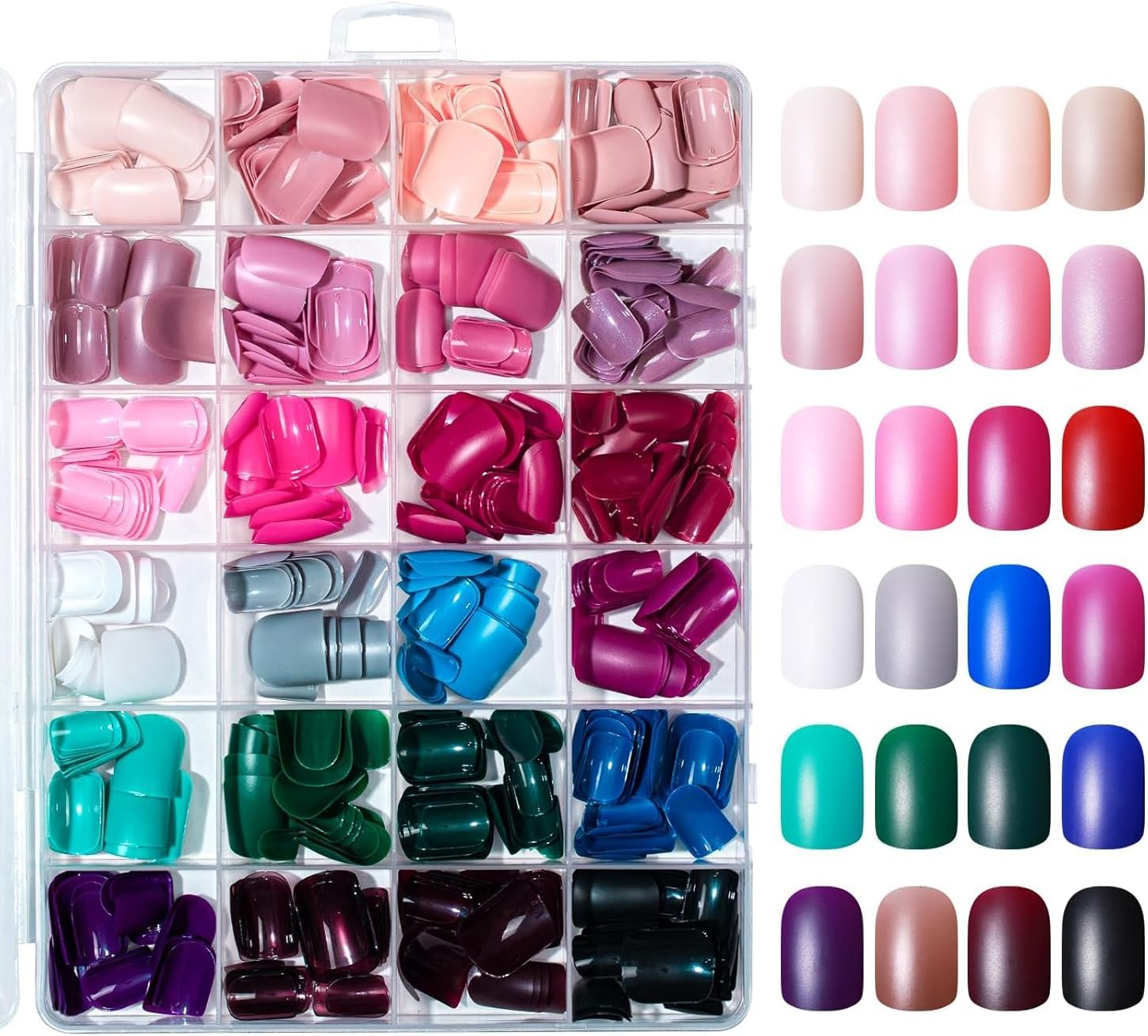 Press on Nails, 24 Colors 576PCS Medium Almond False Nails with 12 Sizes, Full Cover Press on Nails for Women, Lightweight Matte Natural Fake Nails for Nail Art Design (Almond)