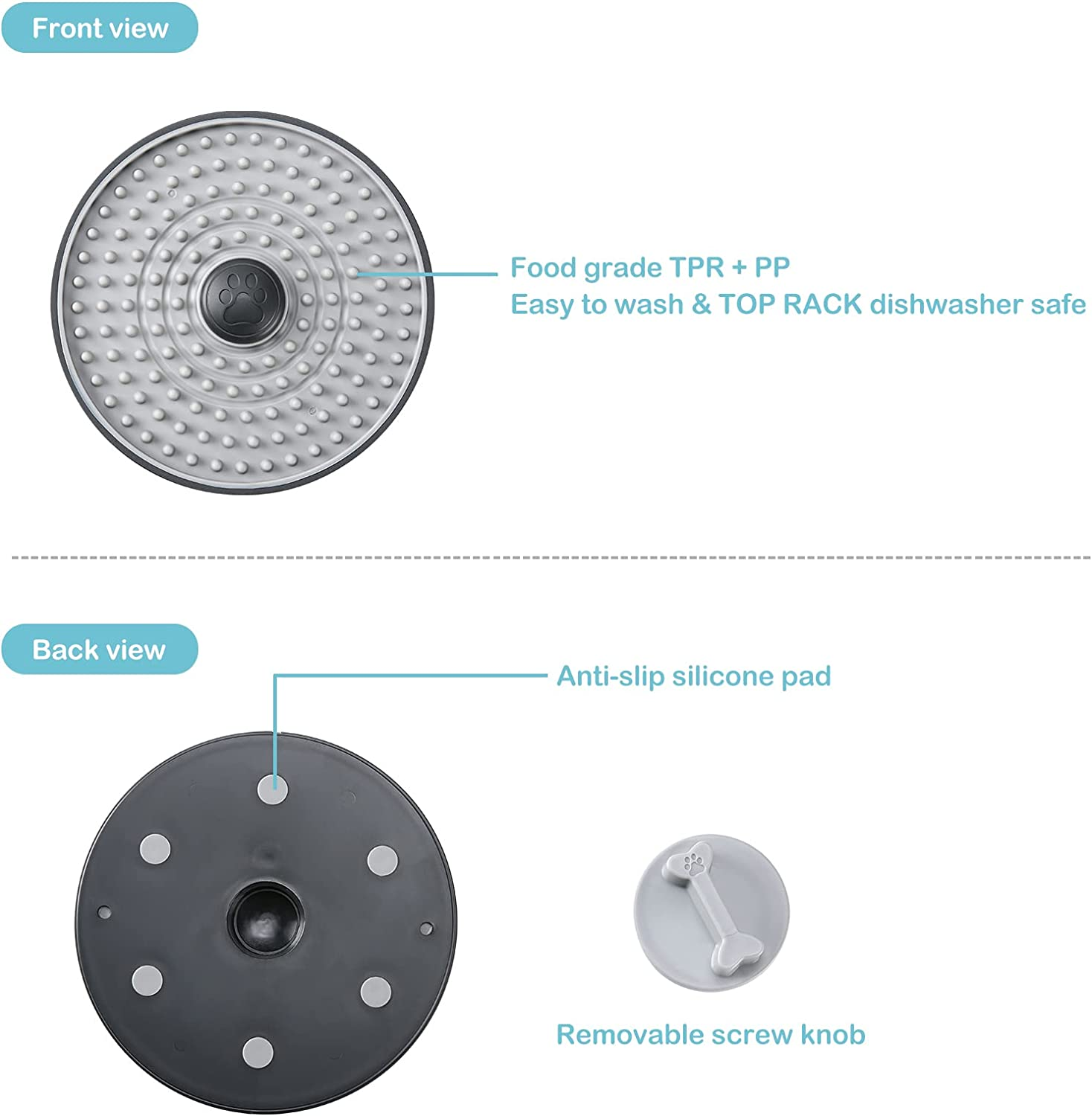 Avont Pet Lick Mat, Dog Treat Pad Licking Plate Slow Feeder for Peanut Butter Wet Food, Soothing Calming Mat for Crate Training Grooming -Grey image number 2