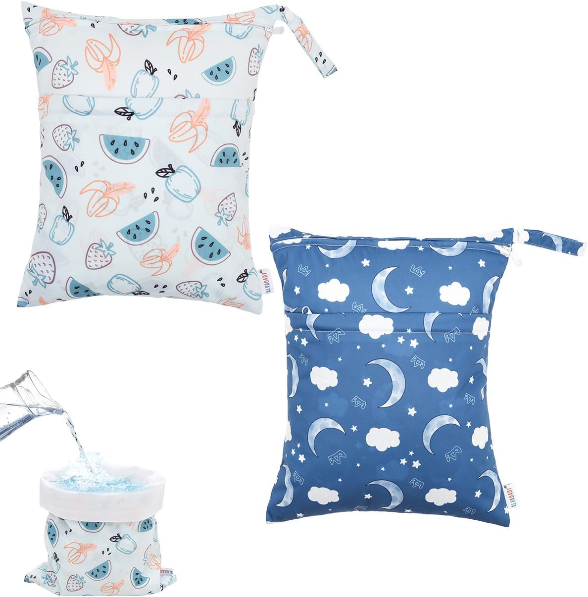 ALVABABY 2Pcs Waterproof Wet Dry Bags,Reusable with Two Zippered Pockets,Baby Cloth Diaper,Travel,Beach,Pool,Daycare,Soiled Baby Items,Yoga Gym Bag,Swimsuits or Wet Clothes 2LW04 image number 5