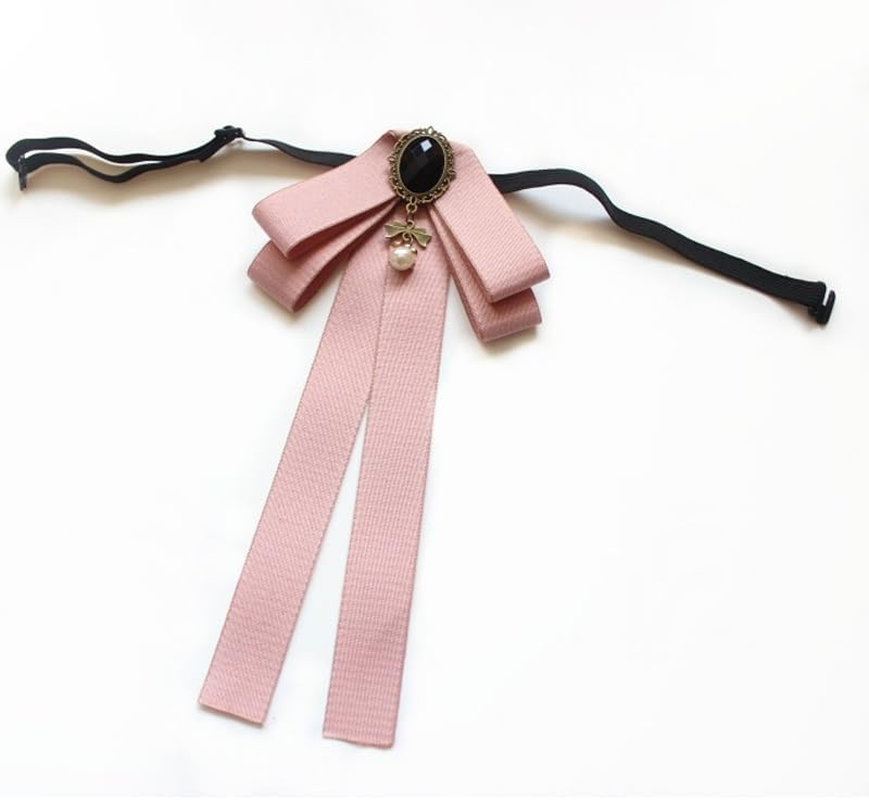 Aoozleny Bow Tie for Women, Pre-Tied Ribbon Tie Adjustable Neck Tie with Rhinestone for Collared Blouse Shirt Dress - Gray image number 4