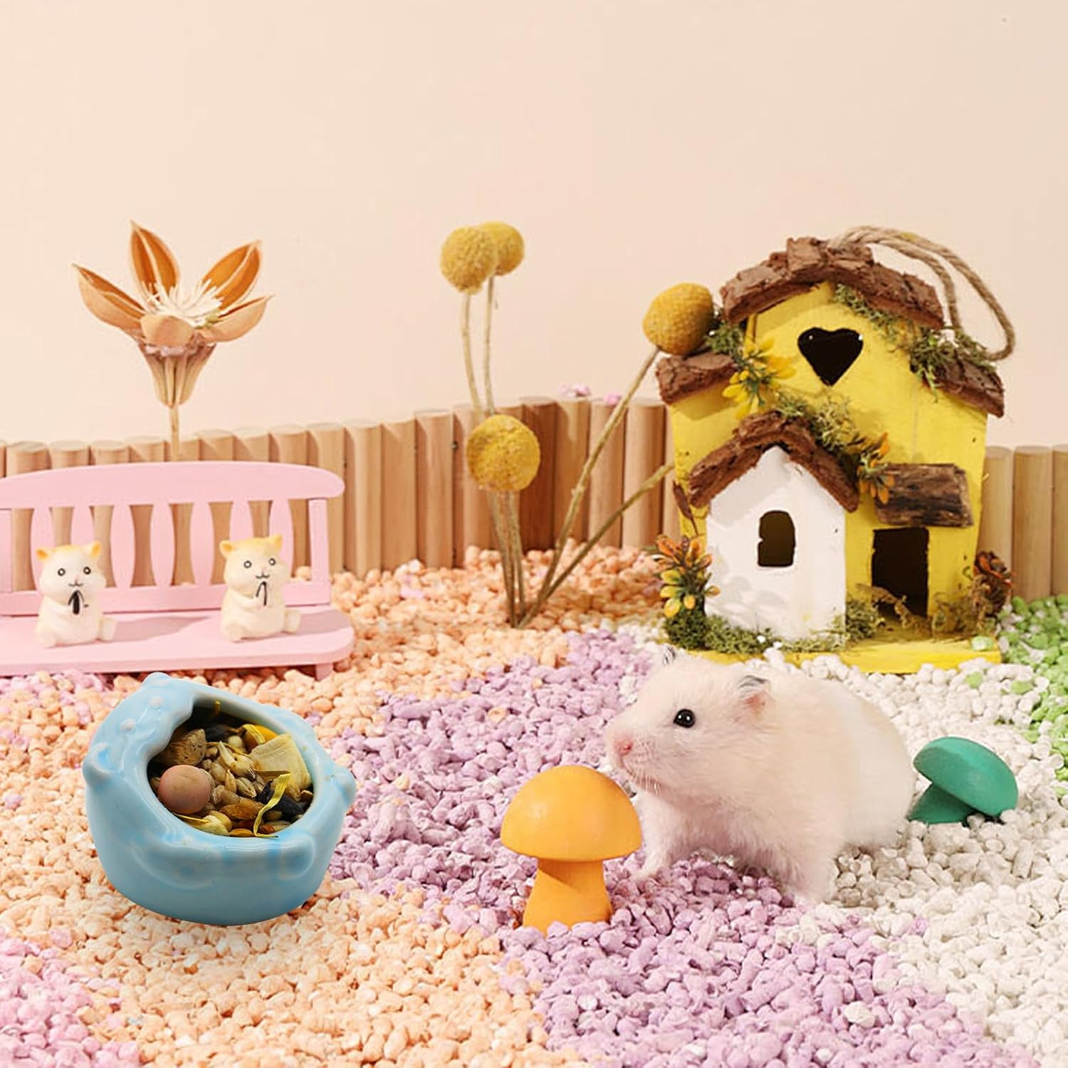 Luckyopt Small Ceramic Pet Hamster Bowl, Easy to Clean anti Flipping Small Animal Bowls, Hamster Food and Water Bowl for Golden Bears, Rabbits, Hedgehogs, Dutch Pigs, Parrots (Green) image number 2