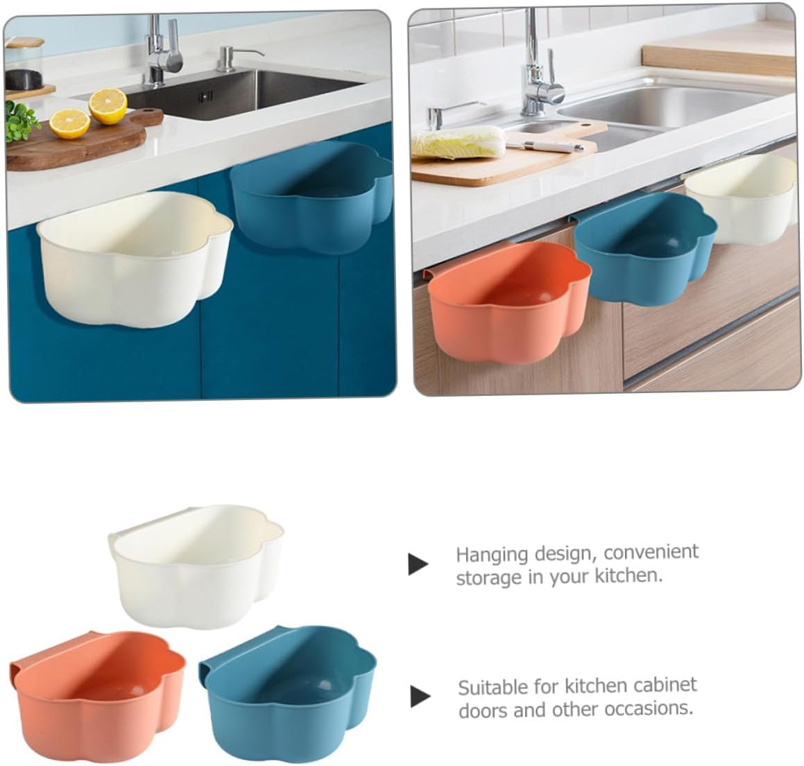 Cabilock 3Pcs Kitchen Hanging Trash Can Compost Bin with Large Capacity Versatile Door-Mounted Garbage Holder for Cabinet Wall Storage Baskets for Waste Disposal image number 2