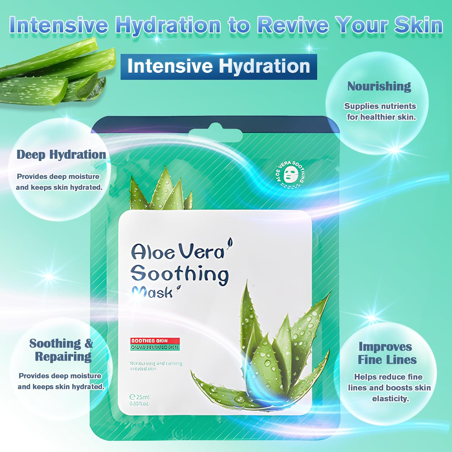 Belluxe 5-Pack Aloe Vera Sheet Face Masks Skincare for Sensitive Skin, Hydrating Korean Facial Mask for Soothing and Moisturizing, Face Mask Set for Women and Men image number 1