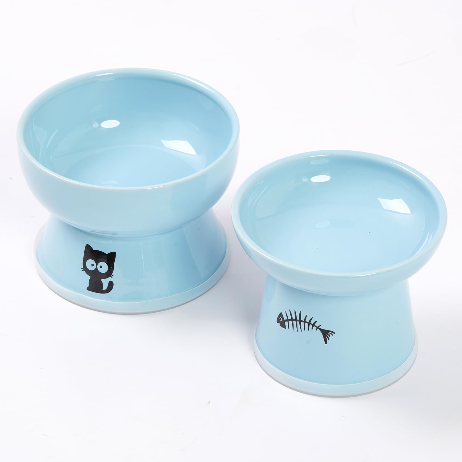 YY FOREYY Raised Cat Food and Water Bowl Set, Elevated Ceramic Cat Feeder Bowls with anti Slip Band, Porcelain Pet Dish with Stand, Stress Free, Backflow Prevention, Dishwasher Safe(Blue) image number 5