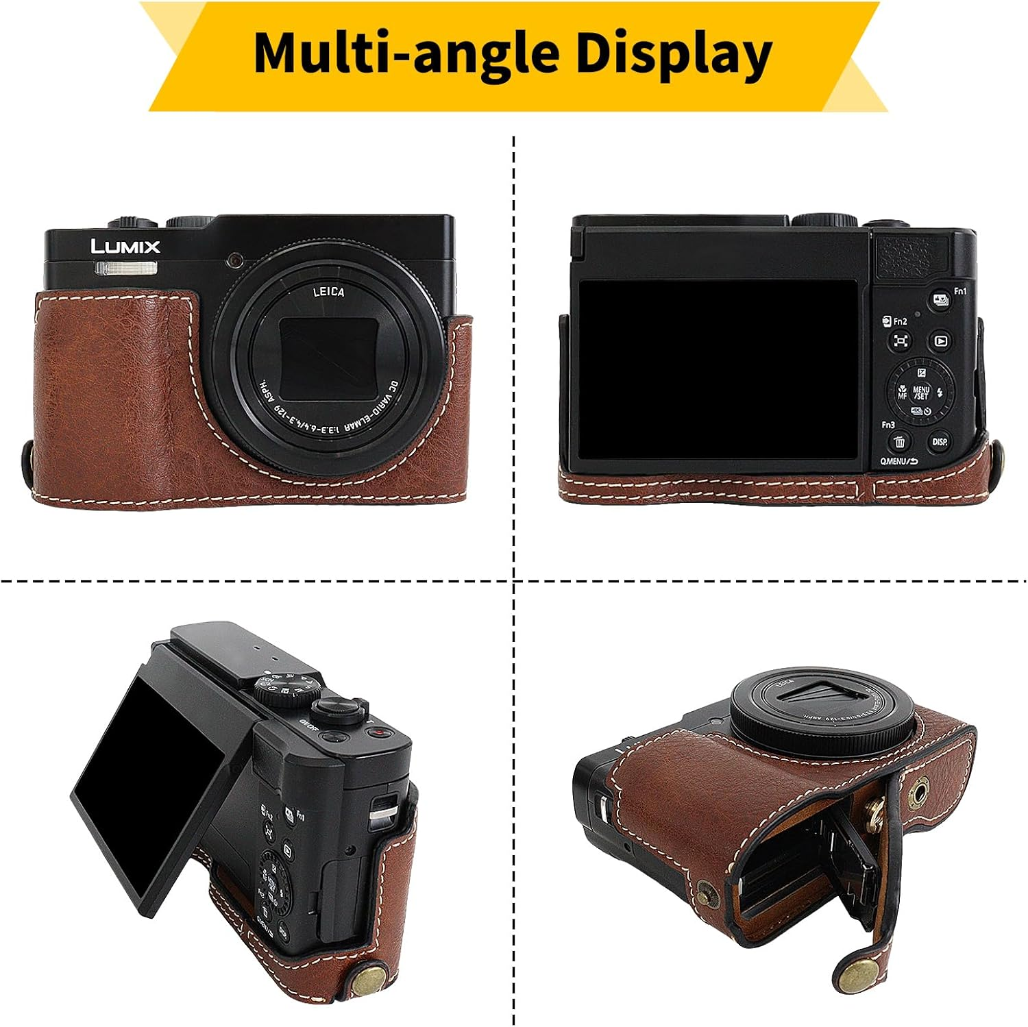 Rieibi TZ99 Camera Case, PU Leather Camera Case for Panasonic Lumix DC-TZ99/ZS99 Digital Camera, Detachable Protective Case with Adjustable Shoulder Strap, Beauty Cover