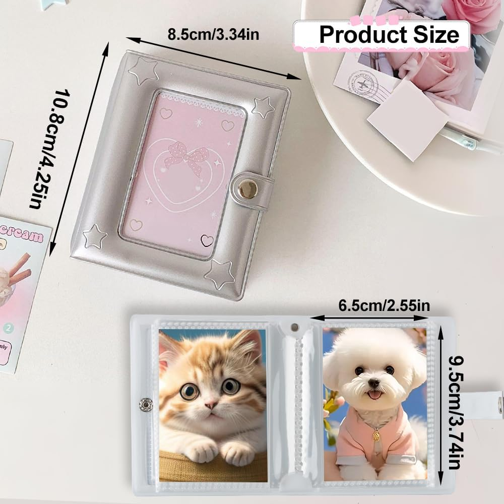 3 Inch Silver Photo Albums, Mini Photo Album Small Picture Book for Photos Patent Leather Star Postcard Album Picture Books with 20 Pages and 40 Pockets Postcard Holder Photoalbum Scrapbook Albums image number 1