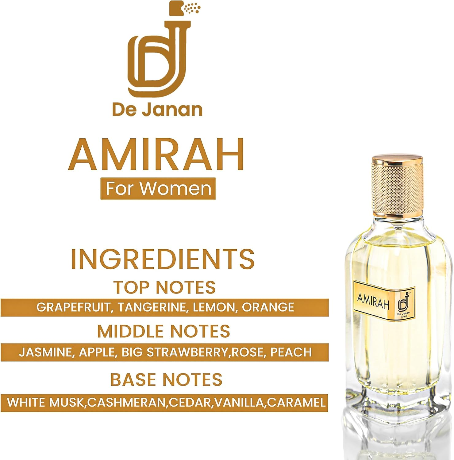 De Janan AMIRAH Eau De Parfum for Women &ndash; a Regal & Captivating Fragrance &ndash; Enchanting Blend of Rose, Jasmine & White Musk &ndash; Long-Lasting, Elegant & Feminine Scent &ndash; 100Ml (Pack of 1)