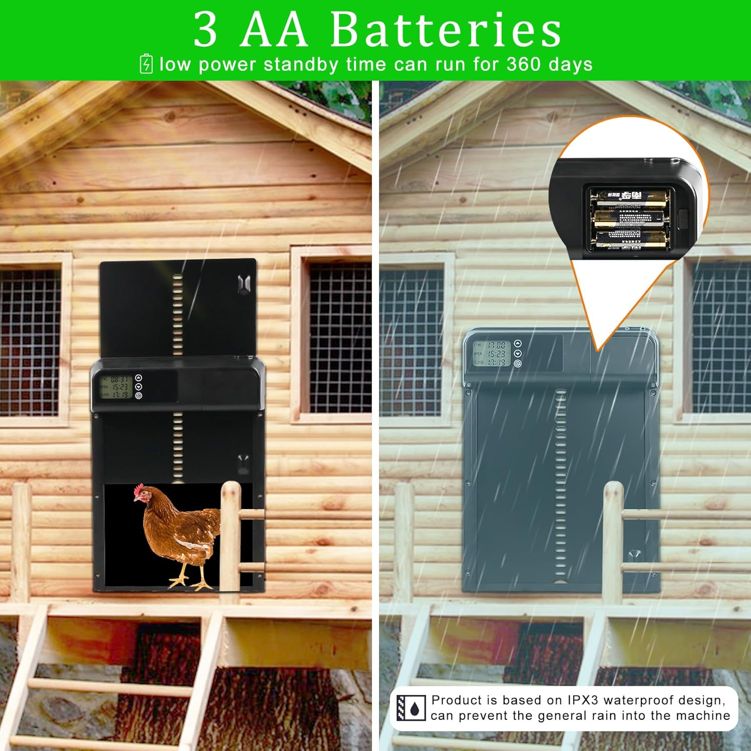 Automatic Chicken Coop Door - Run Chicken Automatic Door Chicken Door Opener with Timer, Auto Chicken Coop Door Battery Powered Aluminum Door Chicken Coop Accessories, (KA01) image number 4