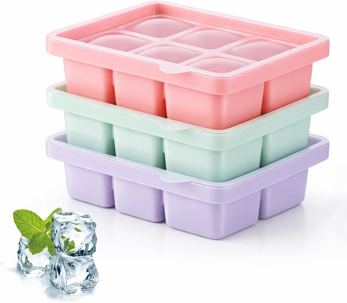 STARBRILLIANT Ice Cube Tray, Easy-Release Silicone Large Ice Moulds with Removeable Lids, Perfect for Chilled Drinks, Freezer, Baby Food, Whiskey and Cocktail
