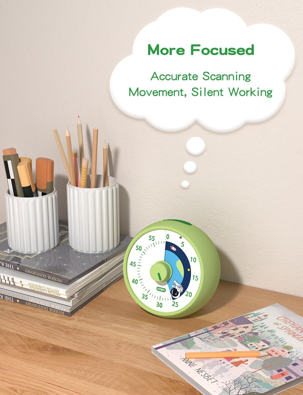 Visual Timer for Kids, 60-Minute Countdown Timer for Classroom, Desk Timer Kid Time Management Tools with Silent Operation, Pomodoro Timer Planet Rocket Pattern image number 3