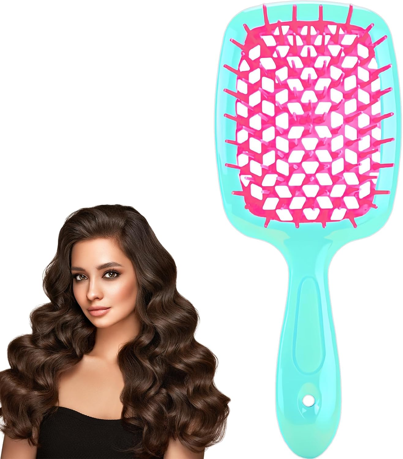 Hair Brush Green Handle with Pink, Detangling Hair Brush Styling Brush for Women Men, Vented Detangling Hair Brush Wet or Dry Hair Use Flexible with Ease for All Hair Types
