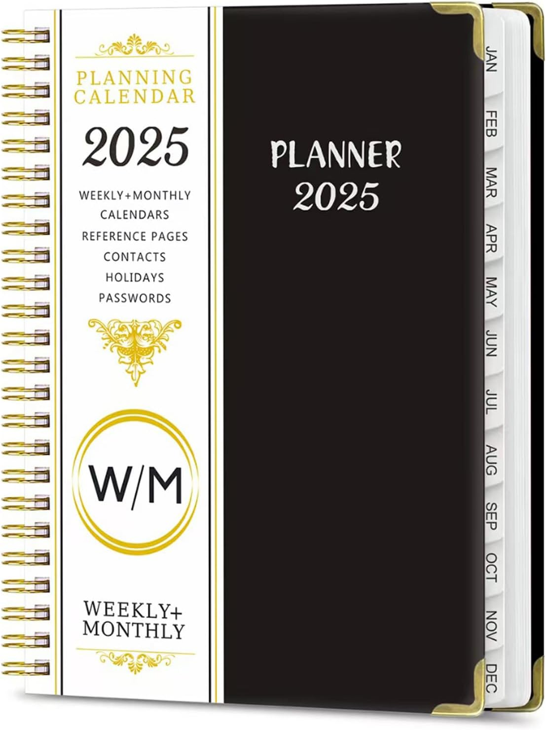Lejapwat 2025 Planner with Monthly Tabs, Weekly and Monthly Diary Notebook, A5 Hardcover Planner with Inner Pocket from January 2025-December 2025 (Black)