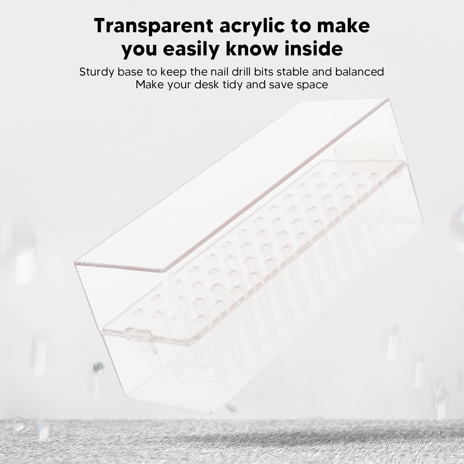 Nail Drill Bits Holder Stand, 48 Holes Drill Bits Display Organizer Box, Transparent Acrylic Dustproof Drill Bit Case, Portable Nail Bit Container Case for Home Use, Nail Salon image number 4