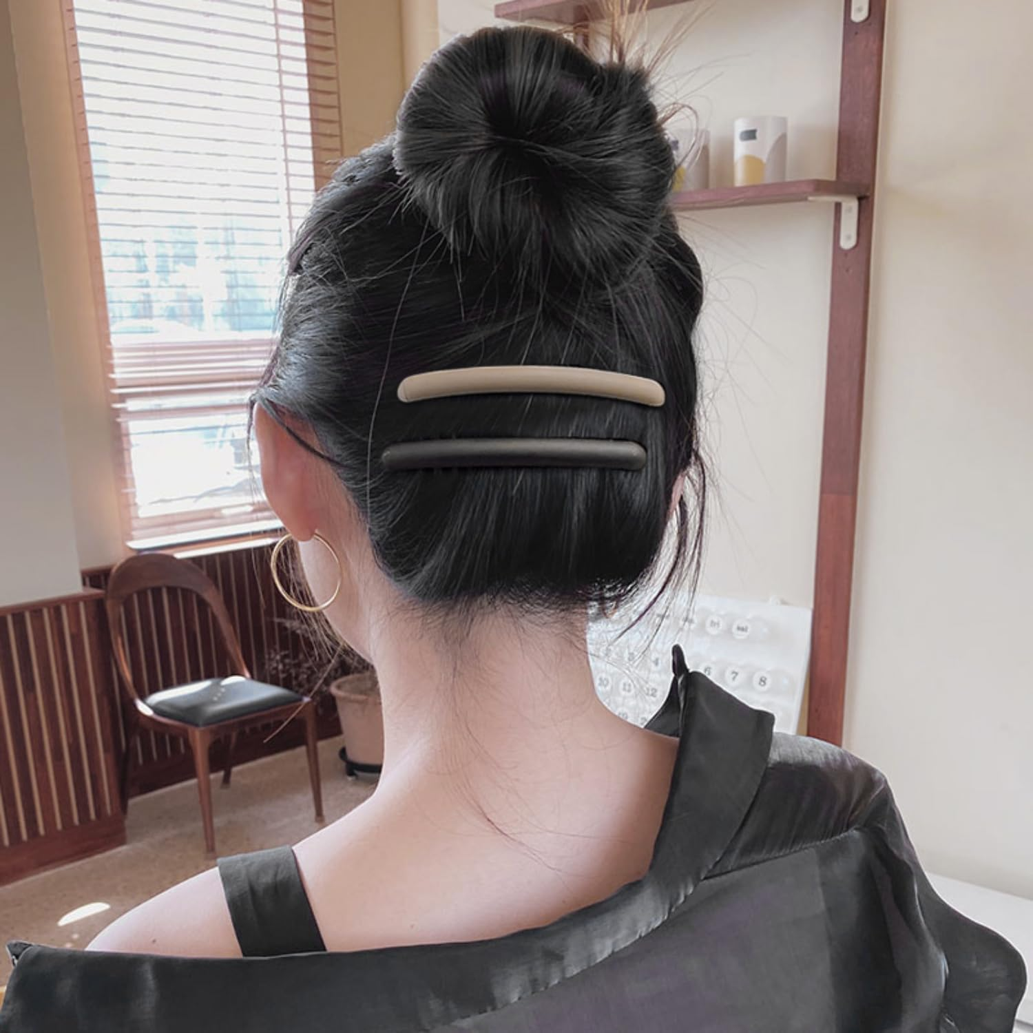 Hair Combs, 2 Pieces Plastic Side Hair Comb Slides French Twist with Teeth for Fine Hair Accessories for Women Girls Black image number 2