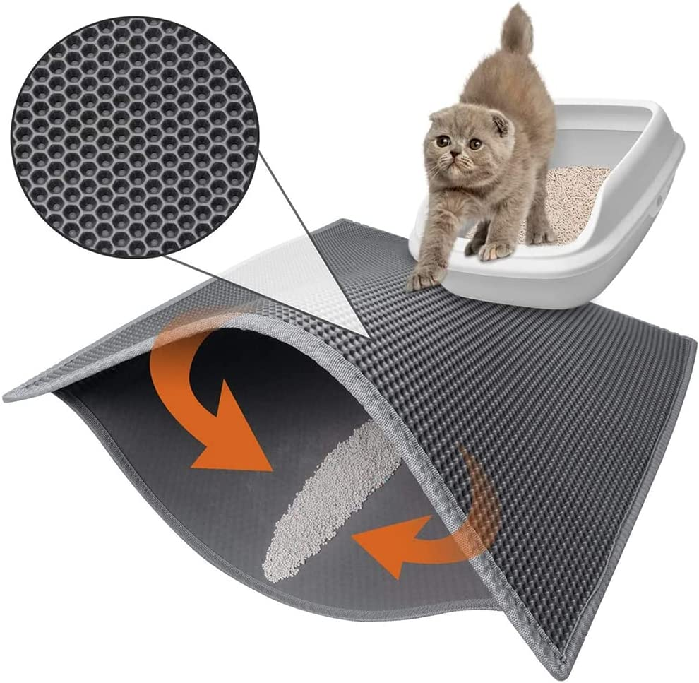 Cat Litter Mat, Kitty Litter Trapping Mat, Honeycomb Double Layer Mats Washable Easy Clean Scatter Control (Gray) image number 5