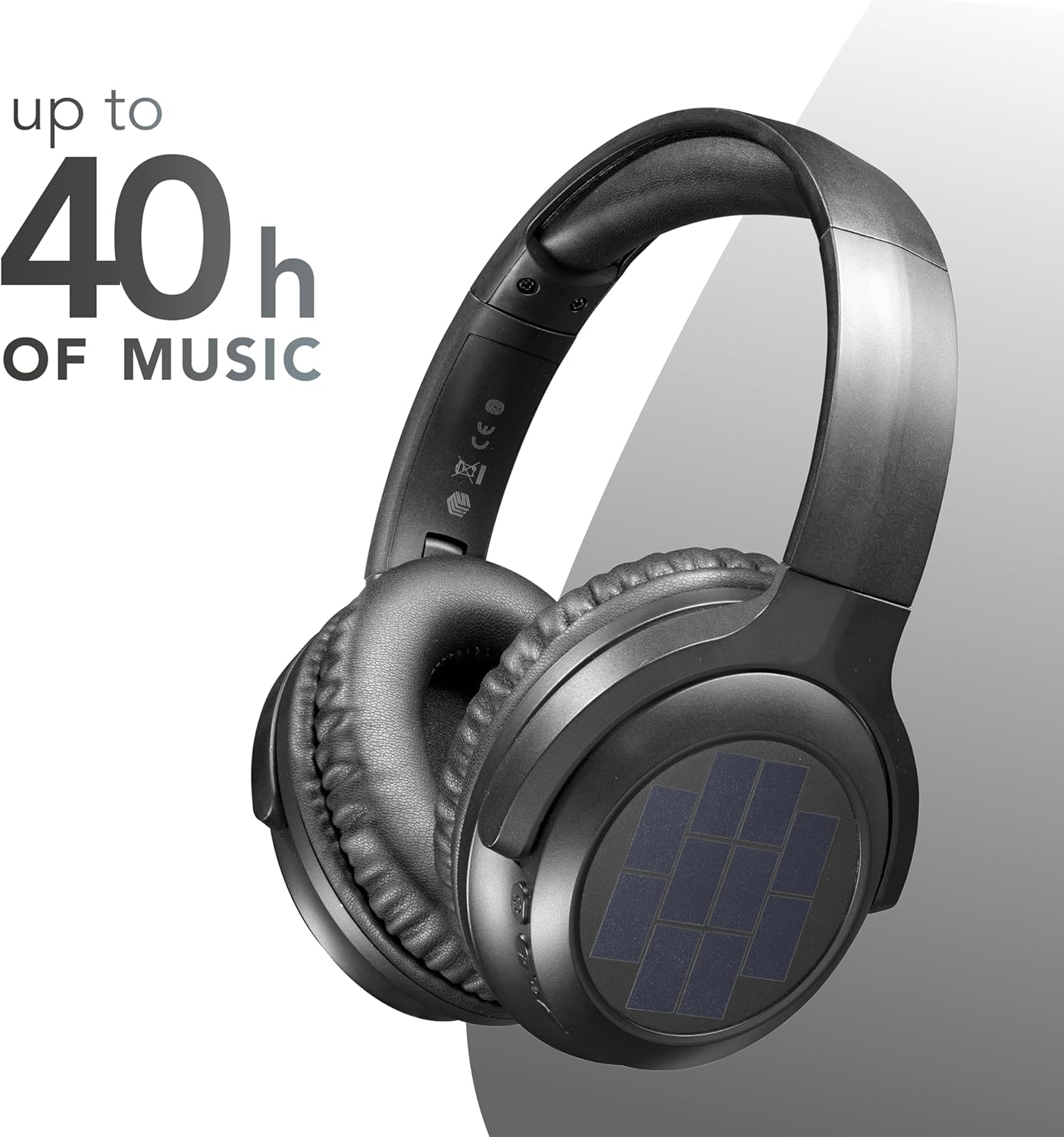 Music Sound - Sunbeat - Wireless Headphones with Solar Panels - 40 Hours Playtime - Adjustable Soft Headband - Dual Charging Mode: USB-C Cable or Solar Panel - Black