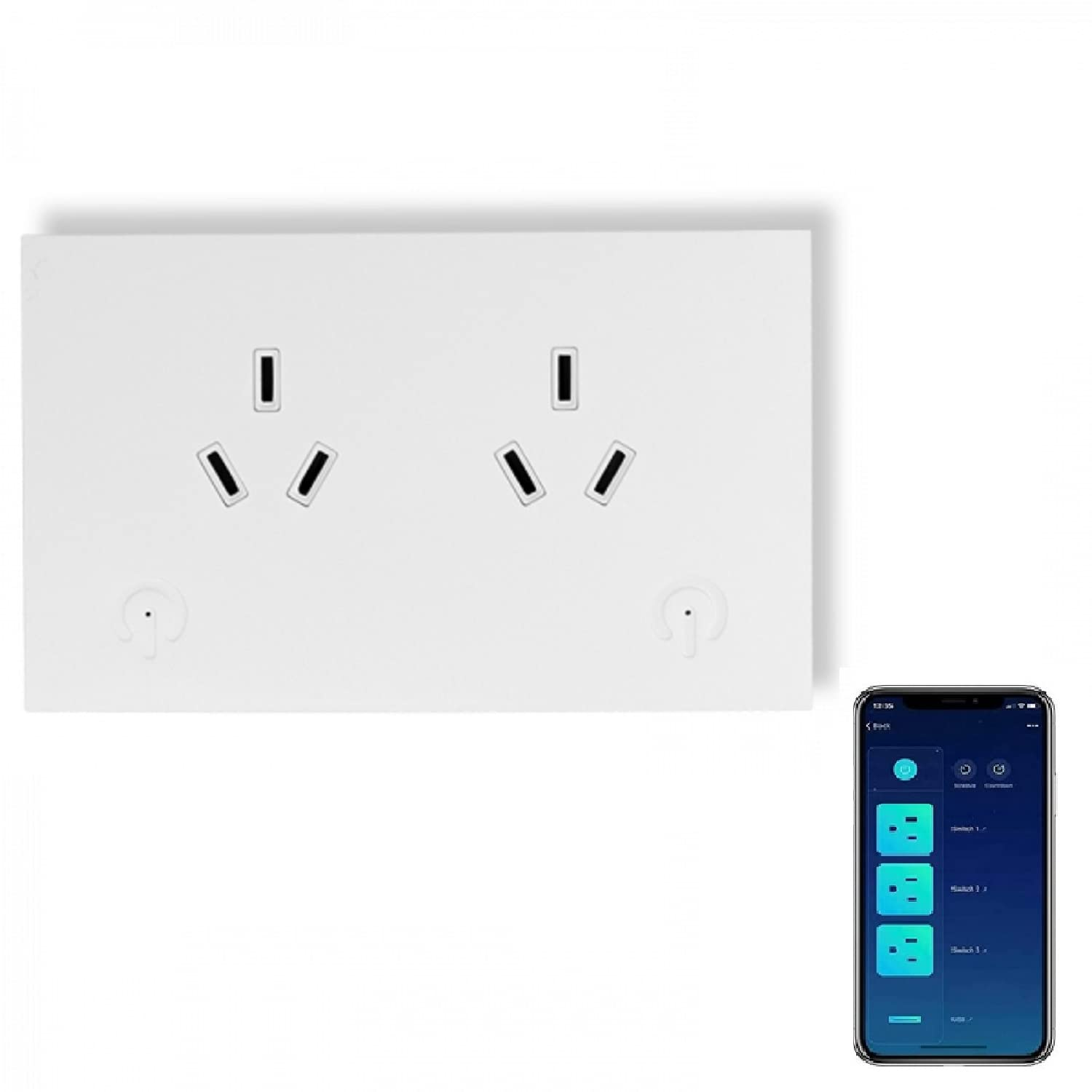 Smart Wall Socket 16A, Wifi Wall Outlet 2AC Individual Controls, Smart Plug Smart Power Point GPO, Voice Control Compatible with Alexa & Google Assistant, Timer Schedule, Overload Protection(1 Pack) image number 2