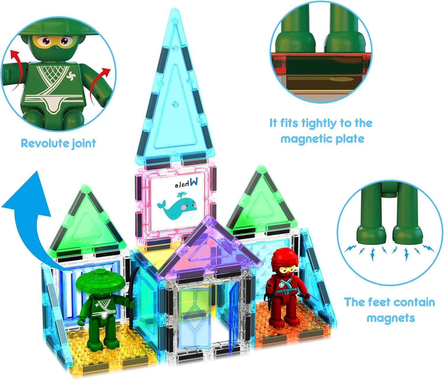 Picassotiles 100Pc Magnet Tile Construction Building Block Set with Carry Case Car Base Magnetic 8Pc Characters Whiteboard Markers Idea Book Magnetized Toy Kit Playset Kids STEM Learning Age 3+ PB01 image number 4