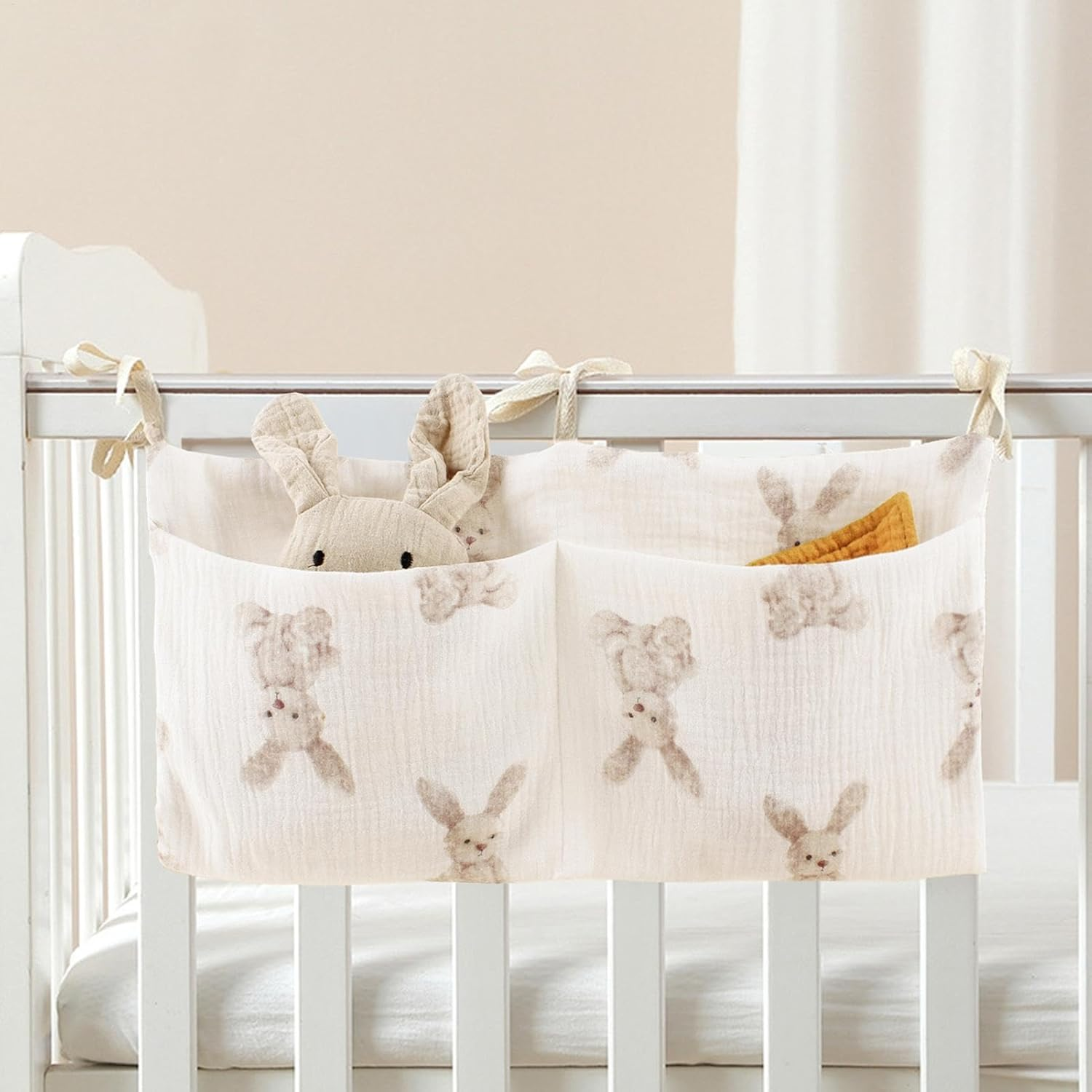 Crib Pocket Organizer: Cartoon Padded Diaper Organizer, Cute Diaper Bag, Hanging Storage Bags for Baby Bottles and Pacifiers