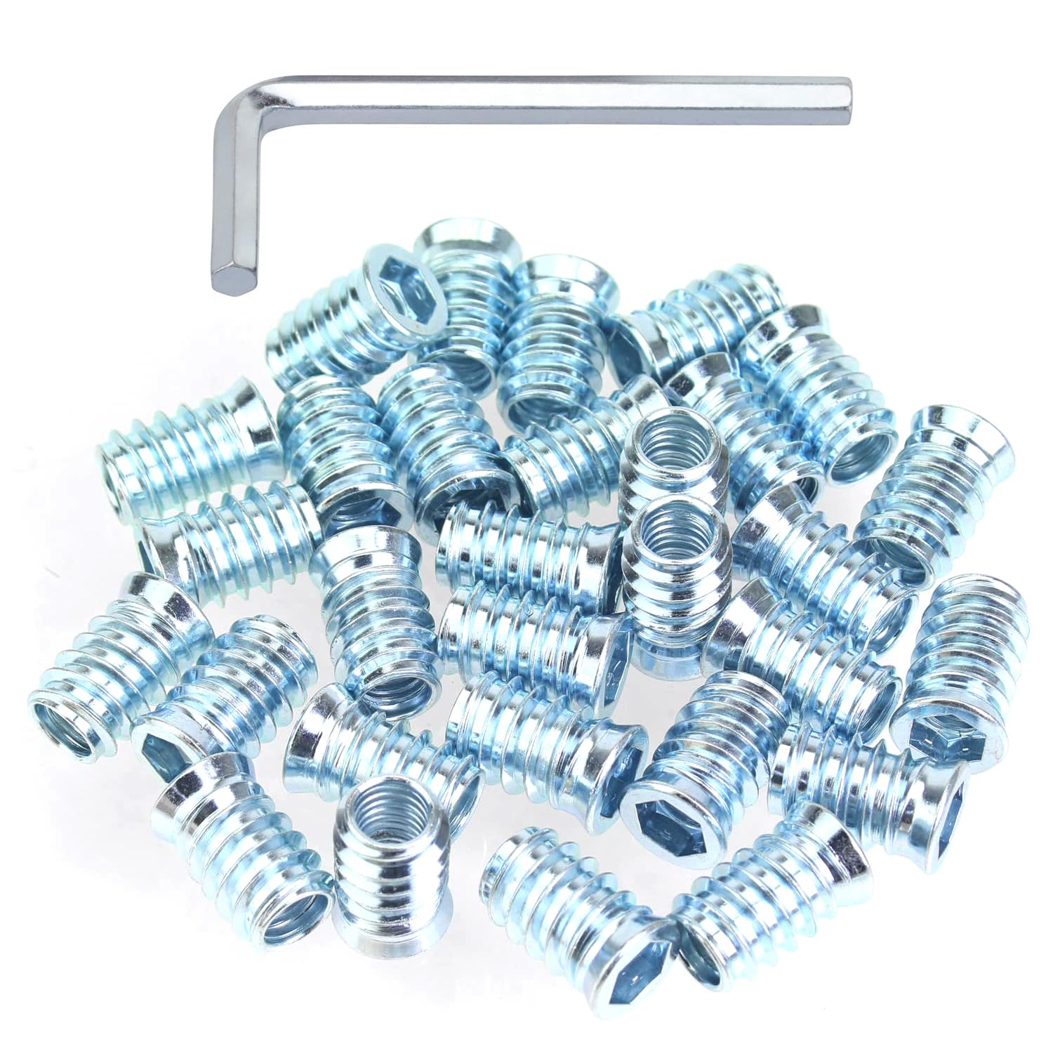 Funcyboo 40 Pcs Threaded Insert, 1/4"-20 X 15Mm Wood Inserts Bolt Screw in Nut Fastener Connector Furniture Screw for Wood Furniture (With 1/4" Allen Wrench) image number 5