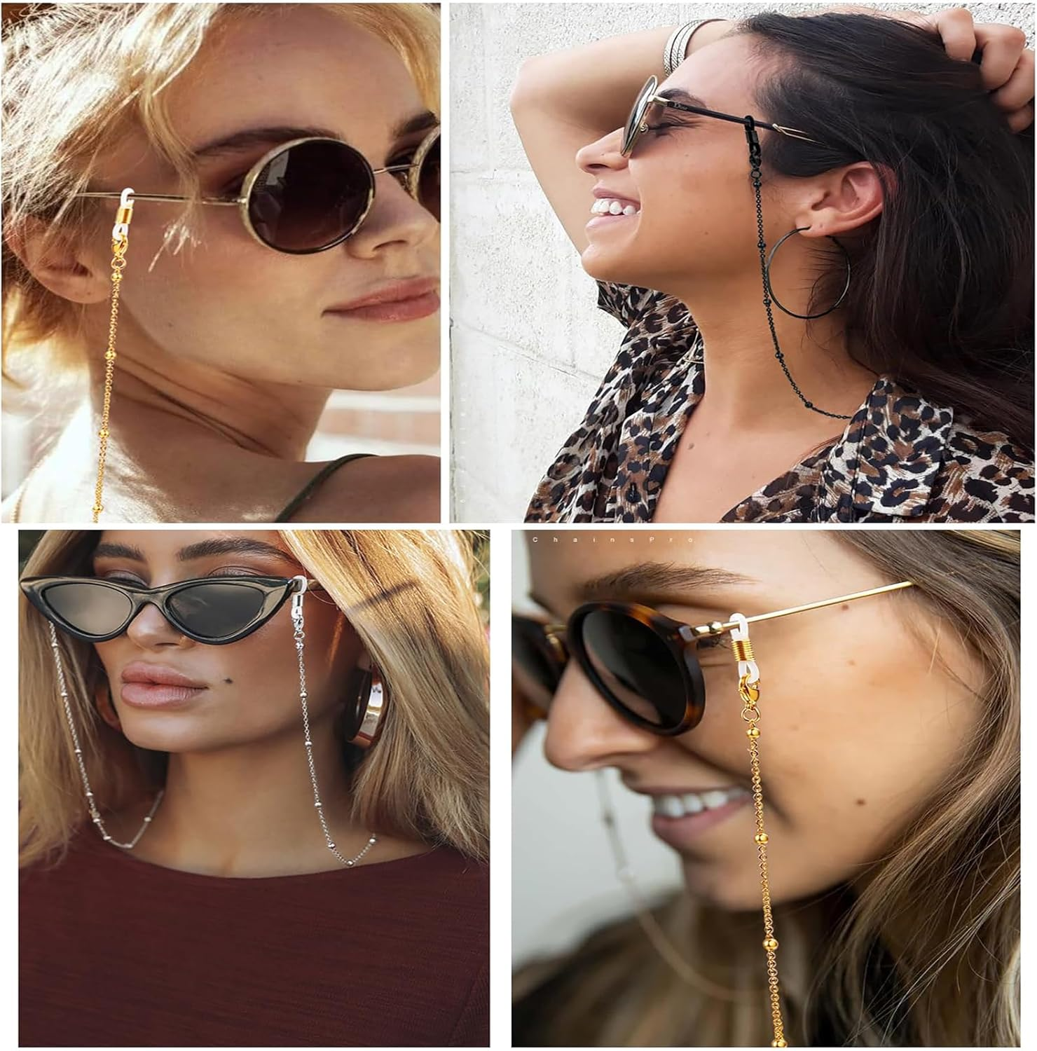 Glasses Chain, Adjustable KC Gold, Rose Gold, Black, 70Cm, Stylish Eyewear Retainer for Glasses Wearers, Fashion Accessory, Secure Face Mask Holder, Ideal Special Occasions image number 4