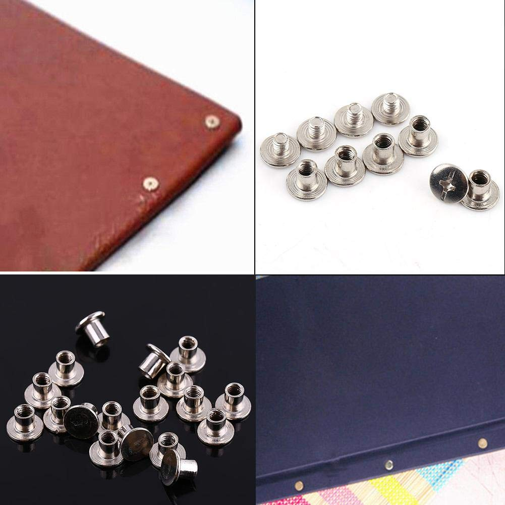 100Pcs Leather Rivets M5*6Mm Silver Iron DIY Binding Chicago Screws round Rapid Studs for Leather Photo Album Craft Repairs Decoration image number 5