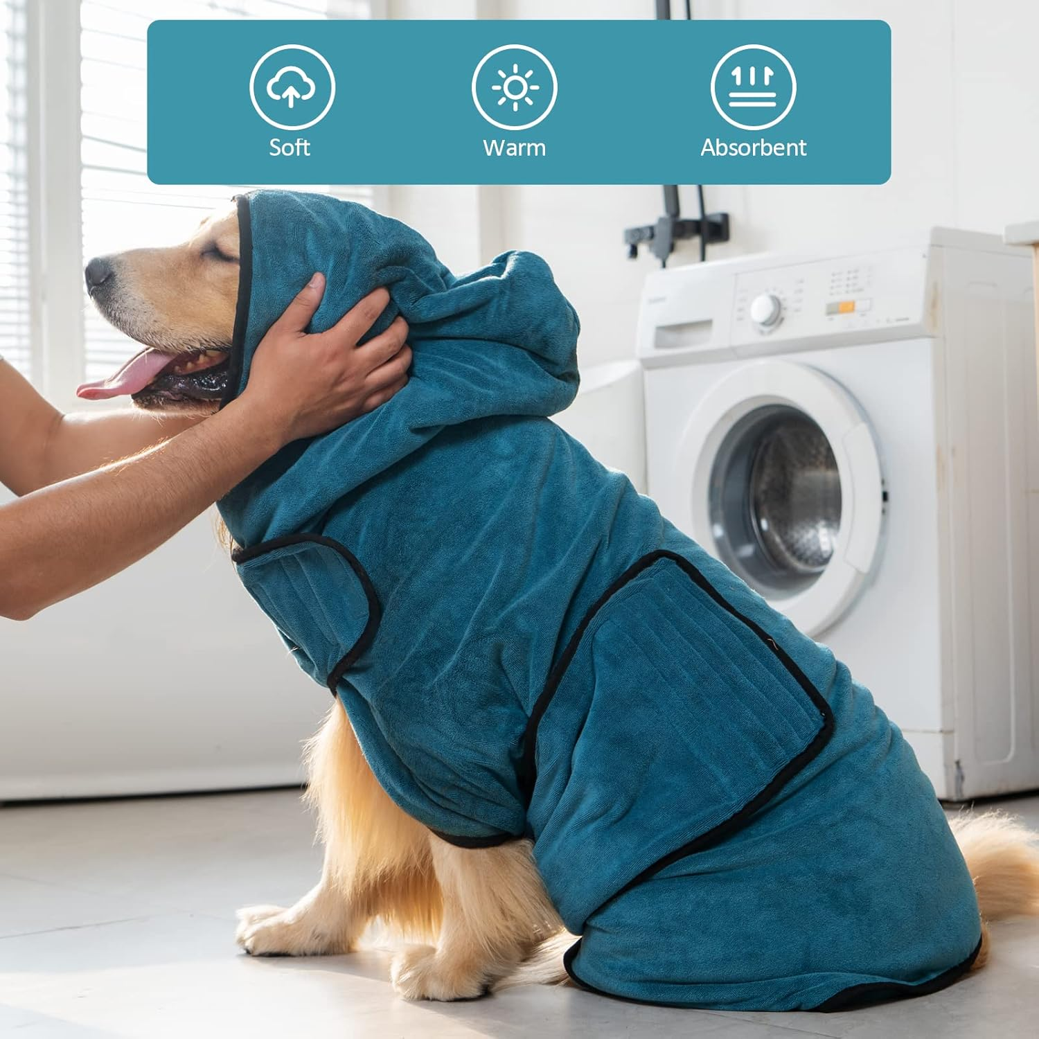 Avont Dog Bathrobe - Super Absorbent Pet Drying Towel Bath Robes after Bath Shower Swim Wet Walk for Puppies -Blue(L) image number 3
