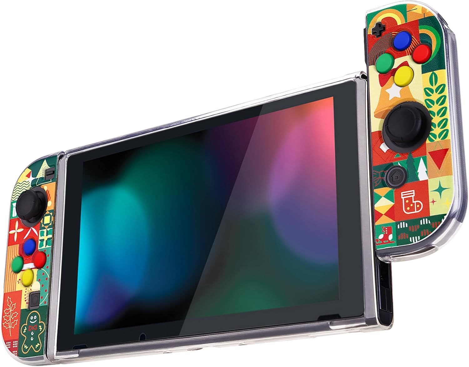 Playvital Christmas Wrap Protective Case for Nintendo Switch, Soft TPU Slim Case Cover for Nintendo Switch Console with Colorful ABXY Direction Button Caps - Christmas Wrap image number 6