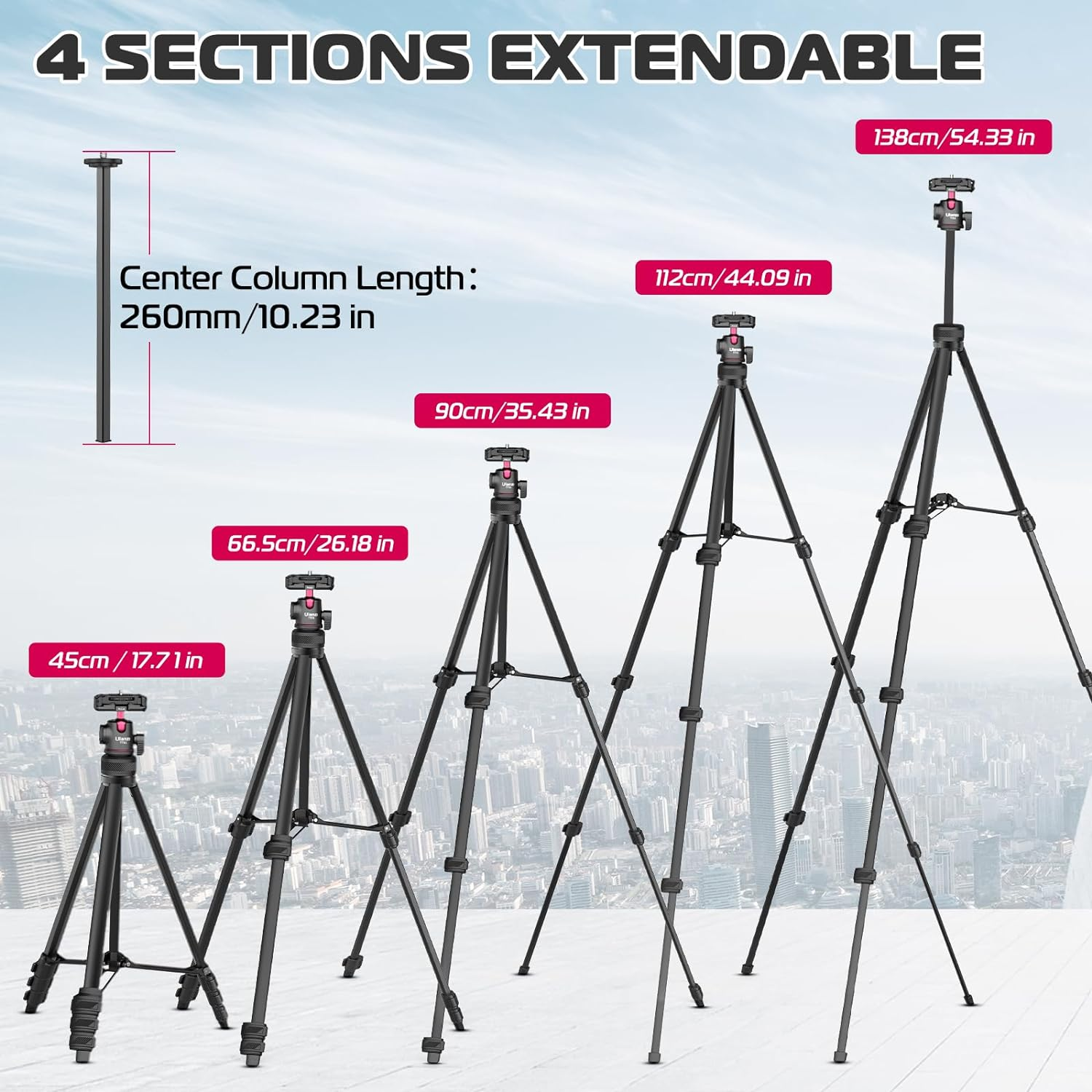 2 in 1 Camera Phone Video Tripod - ULANZI TT51 Portable Tripod Stand I 360&deg; Rotable Ball Head I Hidden Cold Shoe Phone Holder I 600G Lightweigt I 1.38M/51In Long I 5 Section Extenable Vlog Tripod image number 2