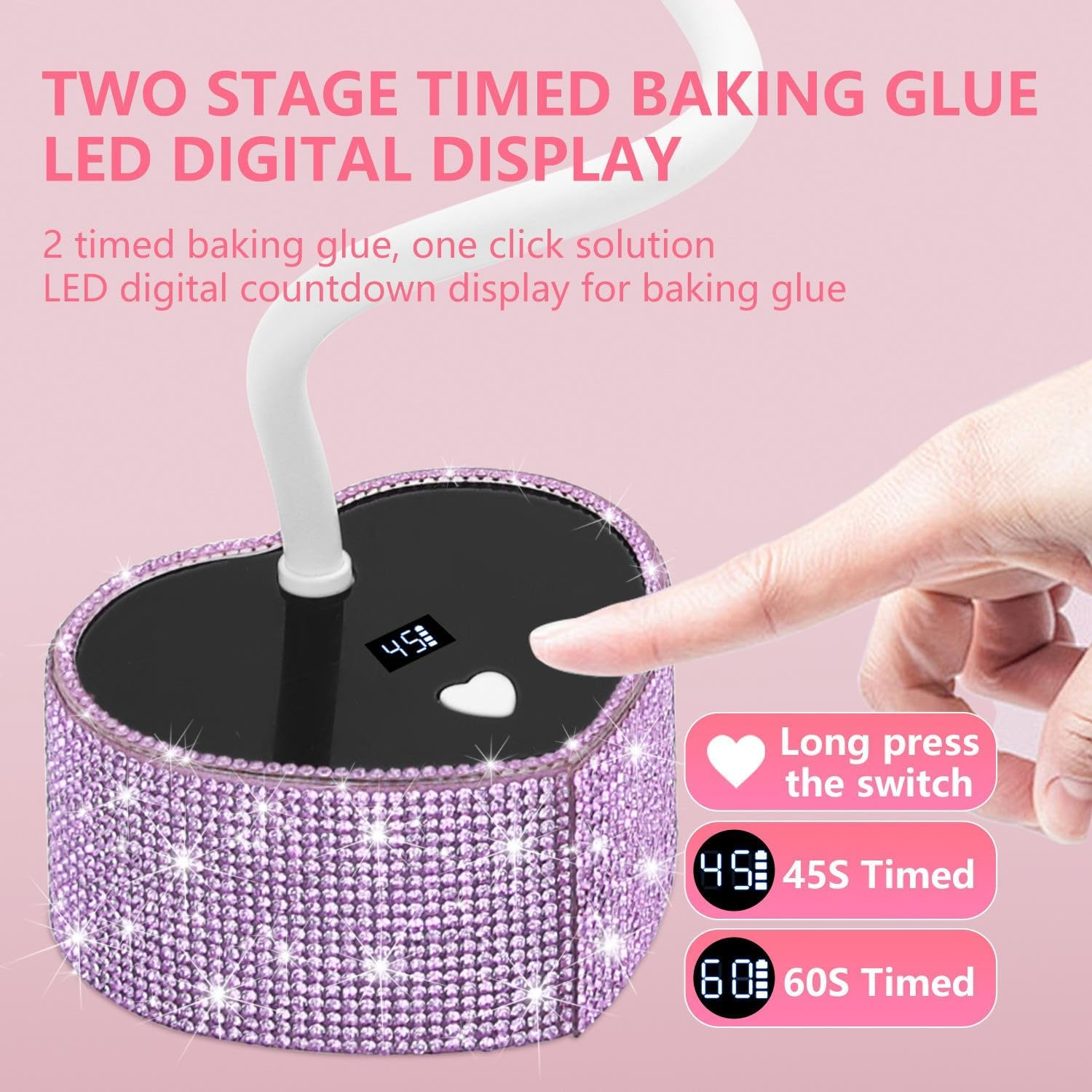 Bouzaak UV LED Nail Lamp, Heart Shaped UV Light for Gel Nails Polish, Rechargeable 36W Quick Drying Goosenecks Flash Cure Nail Dryer (Purple) - Silver image number 6