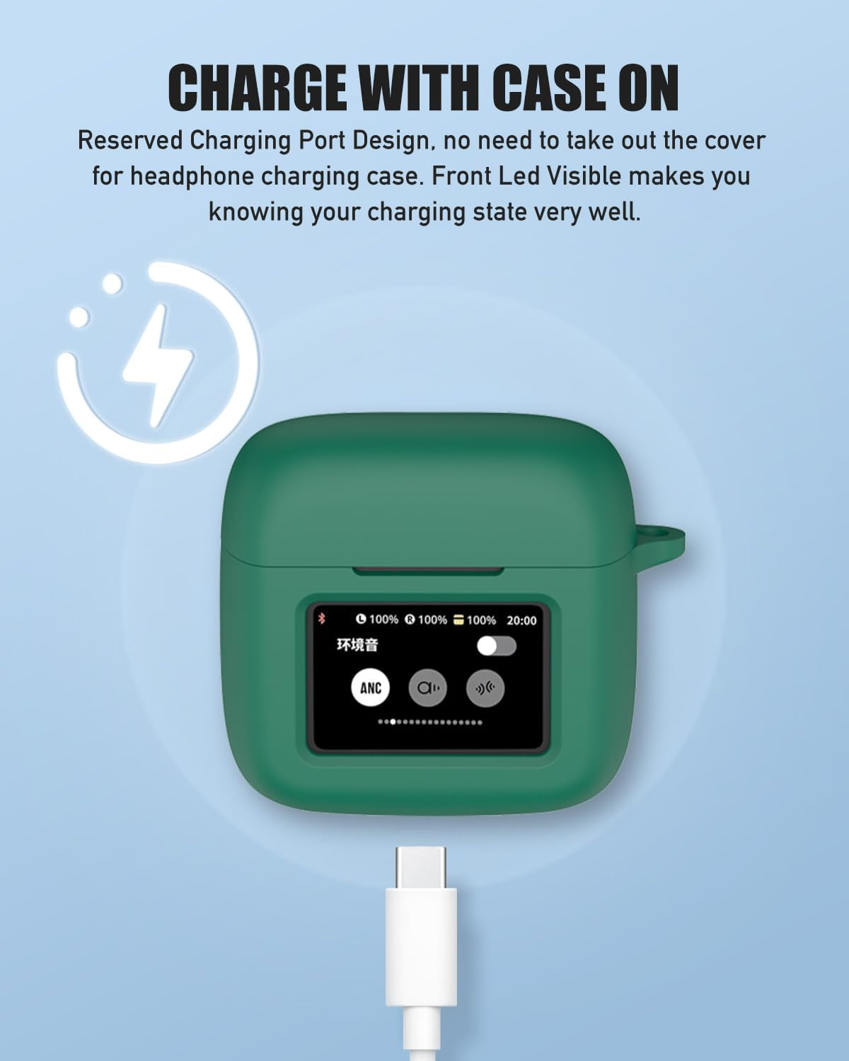 For JBL Tour Pro 3 Case Cover, Protective Silicone Skin Accessories with Keychain& Lanyard and Cleaner Kit for JBL Tour Pro 3 Charging Case, Front LED Visible, Green image number 5