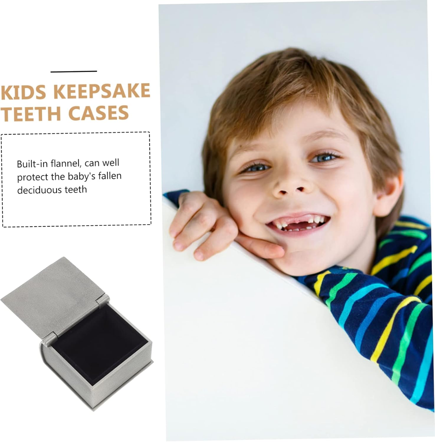 BESPORTBLE Baby First Tooth Cases and First Curl Storage Boxes for Kids, Metal Keepsake Organizers Vintage Treasure Chest Design, Silver Color, 2Pcs Set for Childhood Memory Preservation image number 1