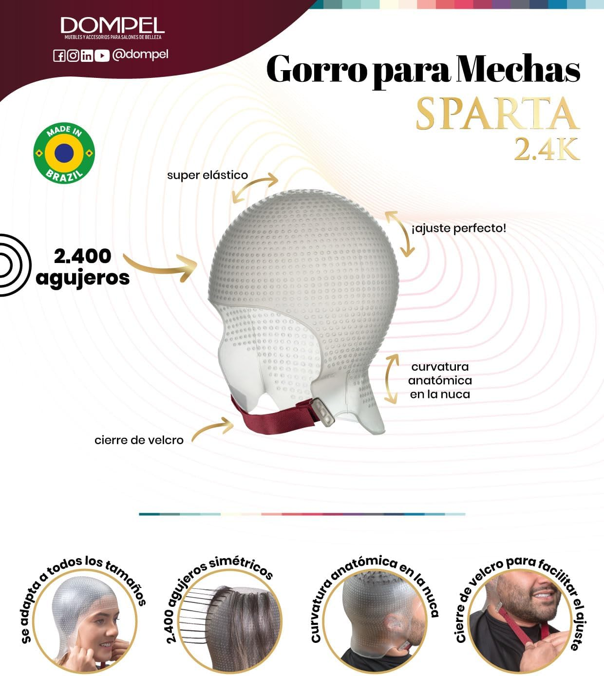DOMPEL Sparta 2.4K Silicone Highlight Hair Cap, White | Perfect Highlights | 2,400 Strategically Positioned Holes | Curved Design for a Perfect Fit | Reusable image number 3