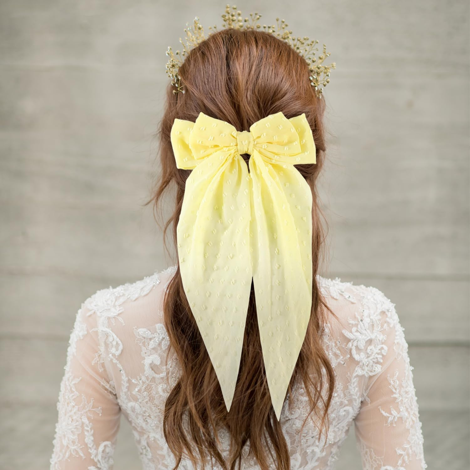 1 X Yellow Bow Hair Clip and 100 Pieces Elastic Hair Rings, Elee and Simple Hair Clips, Hairstyle Decorations, Women'S Hair Accessories. image number 3