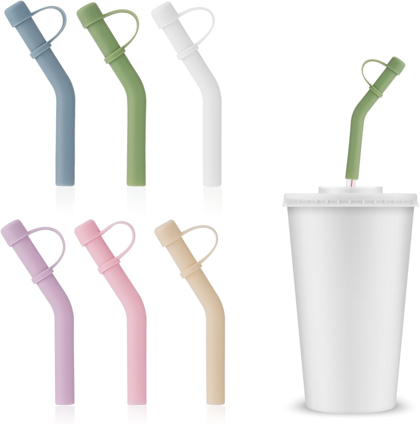 Silicone Straw Tip with Cover Cap, Reusable Extension Tip for Straws with an Outer Diameter of 8-9 Mm Straw Angle Tips for Stanley Straws, Pack of 6